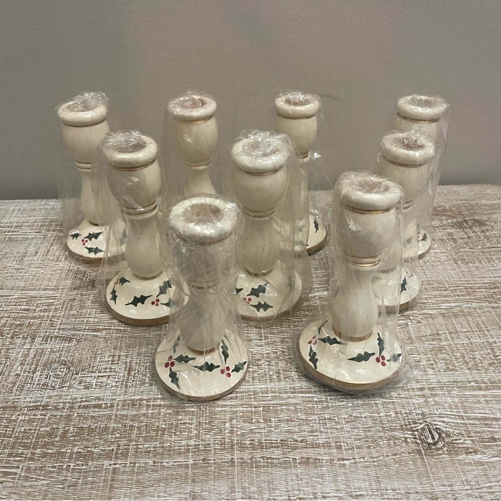 Holiday Wooden Candle Holders with Holly Design, Set of 9, 5x3